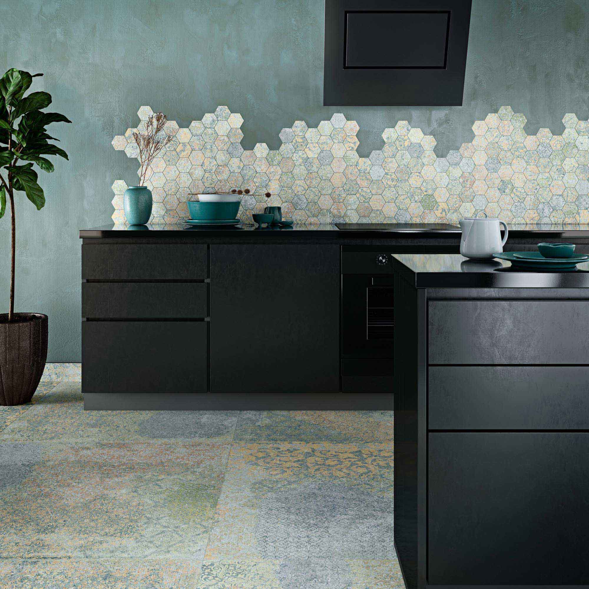 bohemian-cocina-azul-decorativo-patrones-bohemio